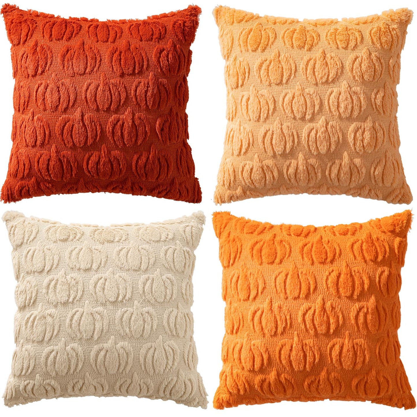 Woaboy Fall Pumpkin Pillow Covers Soft Cozy Plush 18x18 Inch Set of 4 Decorative Pillows Autumn Halloween Holiday Home Decor for Sofa Couch Porch Bed Living Room,Rust-Beige-2