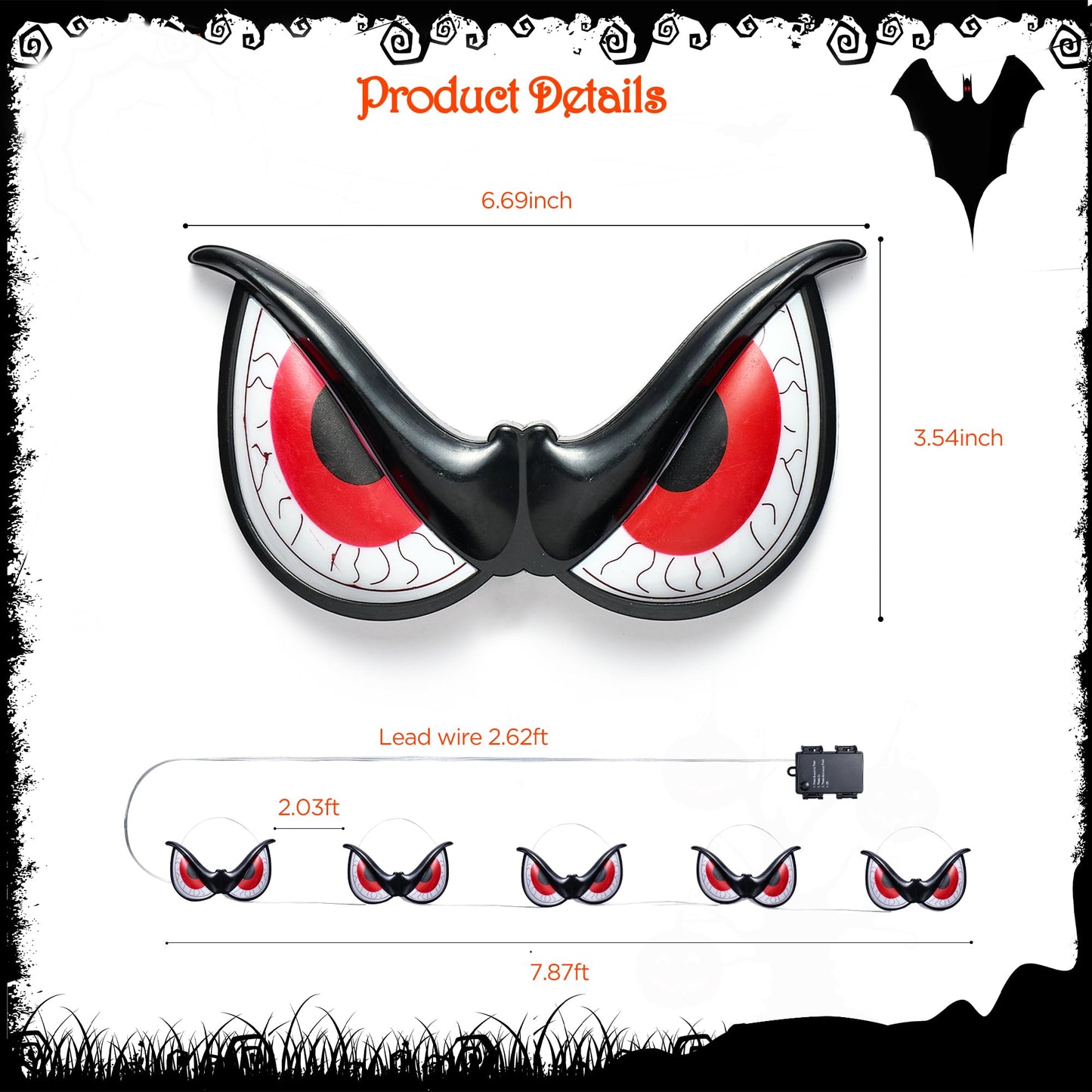 WBao Halloween Decorations Flashing Spooky Eyes Lights, Realistic Light-Up Eyes with 3 Lighting Modes & Timer, Waterproof Battery Operated Scary Eyes for Windows, Trees, Graveyard Decorations, 5 Pack