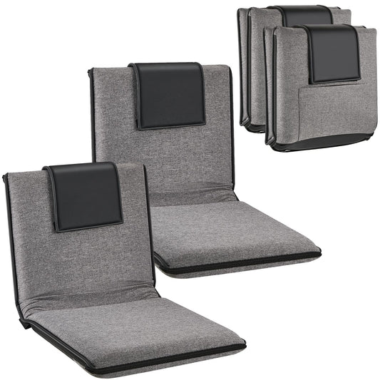 2 Pcs Adjustable Floor Chair with Back Support, Padded Seat, Portable, Meditation Cushion, Fully Folding Backrest for Adult, Kid, Gaming - Linen Washable Cover, Nylon Bottom (Gray, Black)