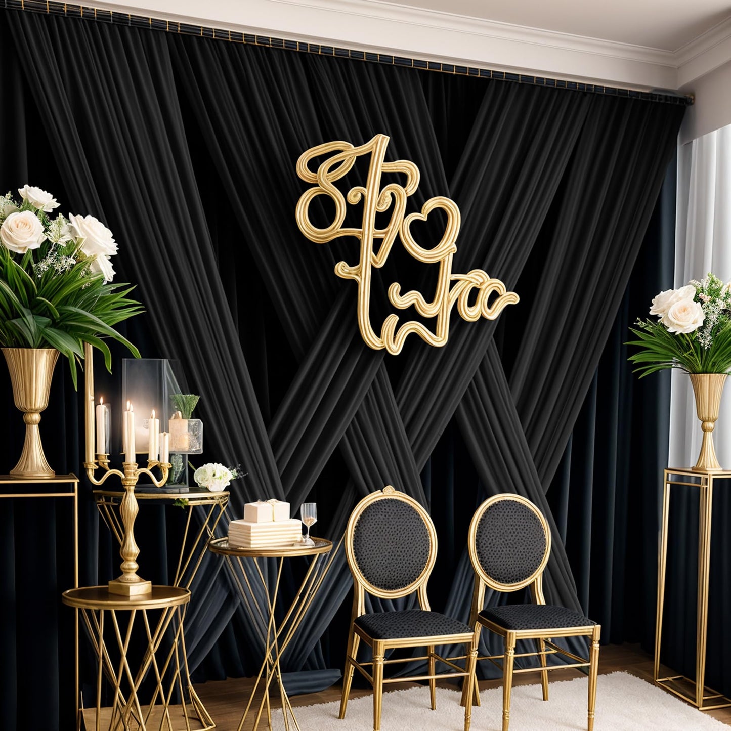 10 x 12ft Wrinkle Free Black Backdrop Curtain,Soft Silky Easy to Draping Polyester Fabric Photo Backdrop Drape, 2 Panels 12 ft Long Back Drop Curtains for Parties Birthday Graduation Background Cloth