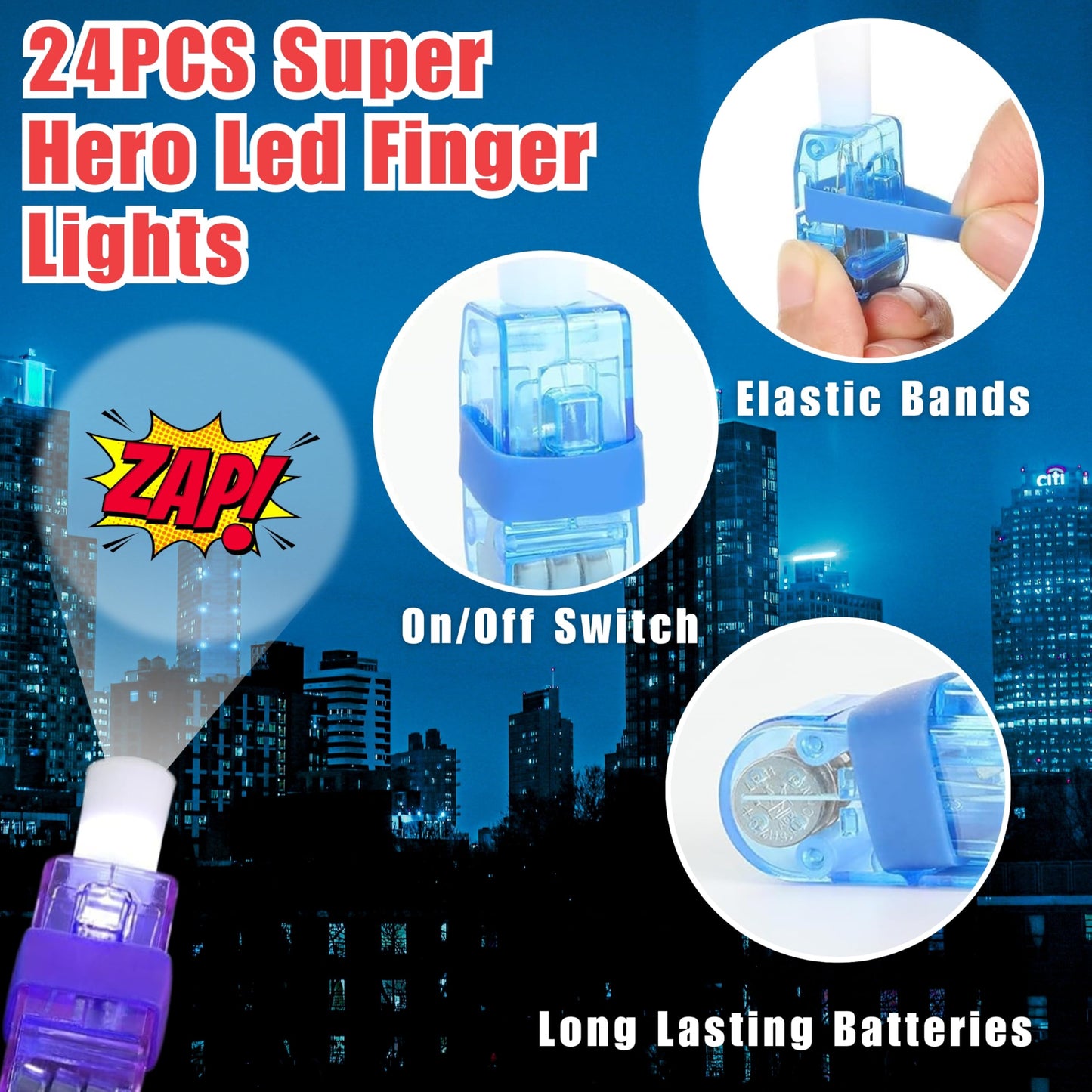 72 PCS Superhero Party Favors – 48 PCS Tattoos & 24 PCS LED Finger Lights Combo – Birthday Goodie Bag Fillers, Party Supplies, Gifts Light Up Toys Glow In The Dark for Boys and Girls