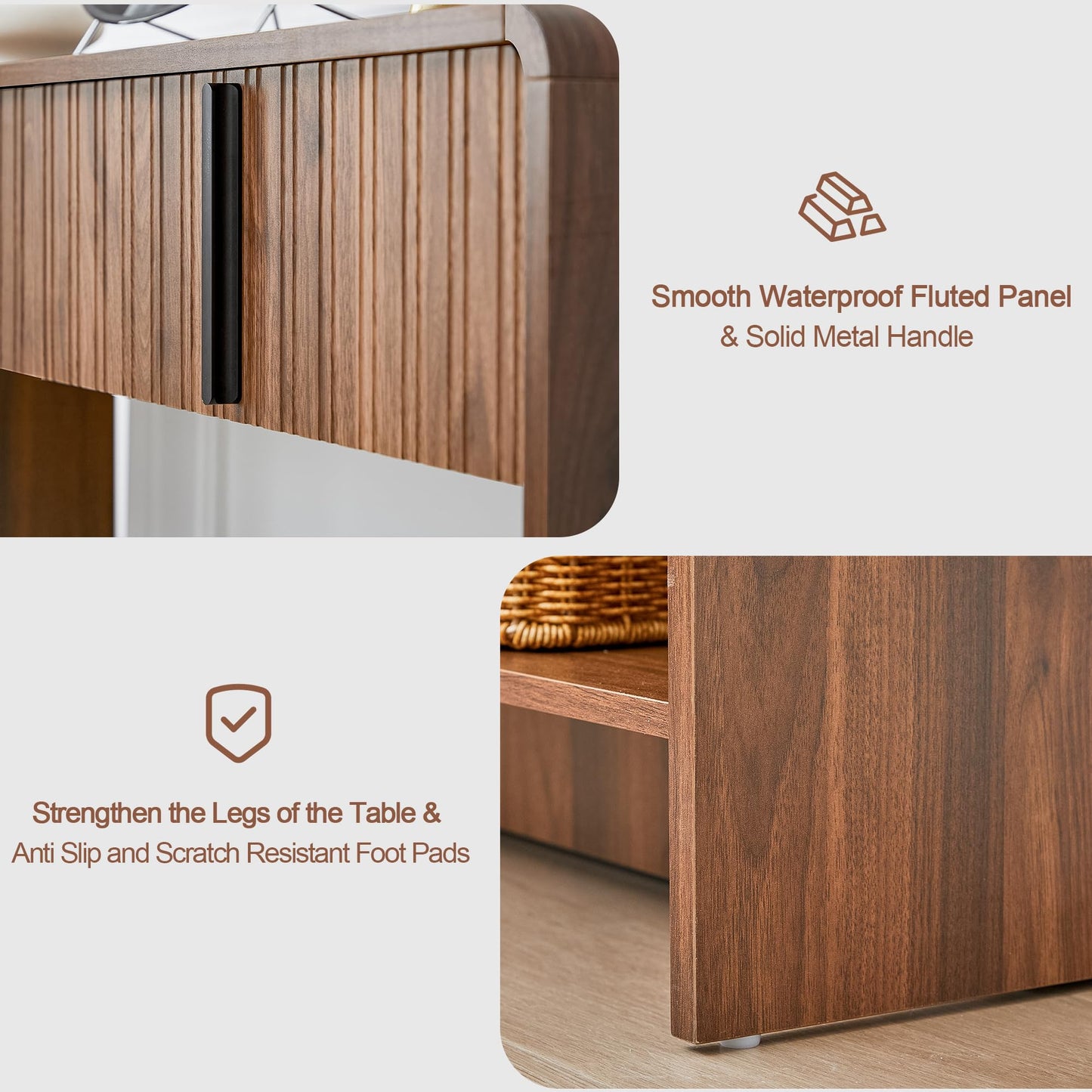 43.3" Narrow Console Table with 2 Drawer,Brown Fluted Entryway Table with Storage,Slim Long Sofa Table for Living Room,Hallway Entrance Foyer
