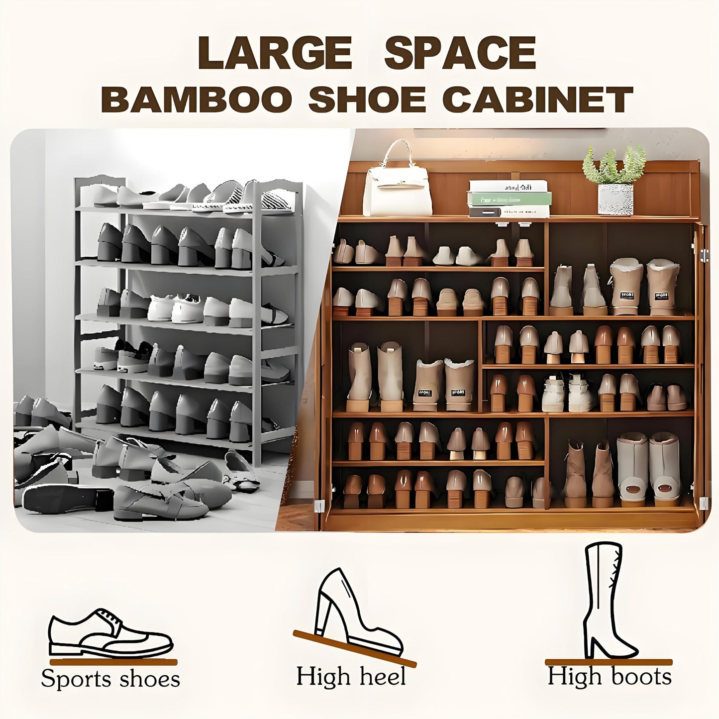 WMIASIN Bamboo Shoe Cabinet, 8-Tier Shoe Cabinet with Doors, 36-40 Pairs Freestanding Shoes of Heels Sneakers,Shoes Organizer Rack for Entryway, Hallway, Living Room
