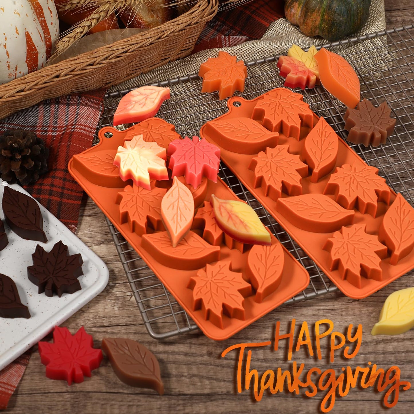 Webake Leaf Silicone Mold with 2 Different Shapes, 8-Cavity Maple Leaf Molds for Chocolate, Ice Cube, Soap, Cupcake, Perfect for Thanksgiving, Fall Harvest Party, Pack of 2