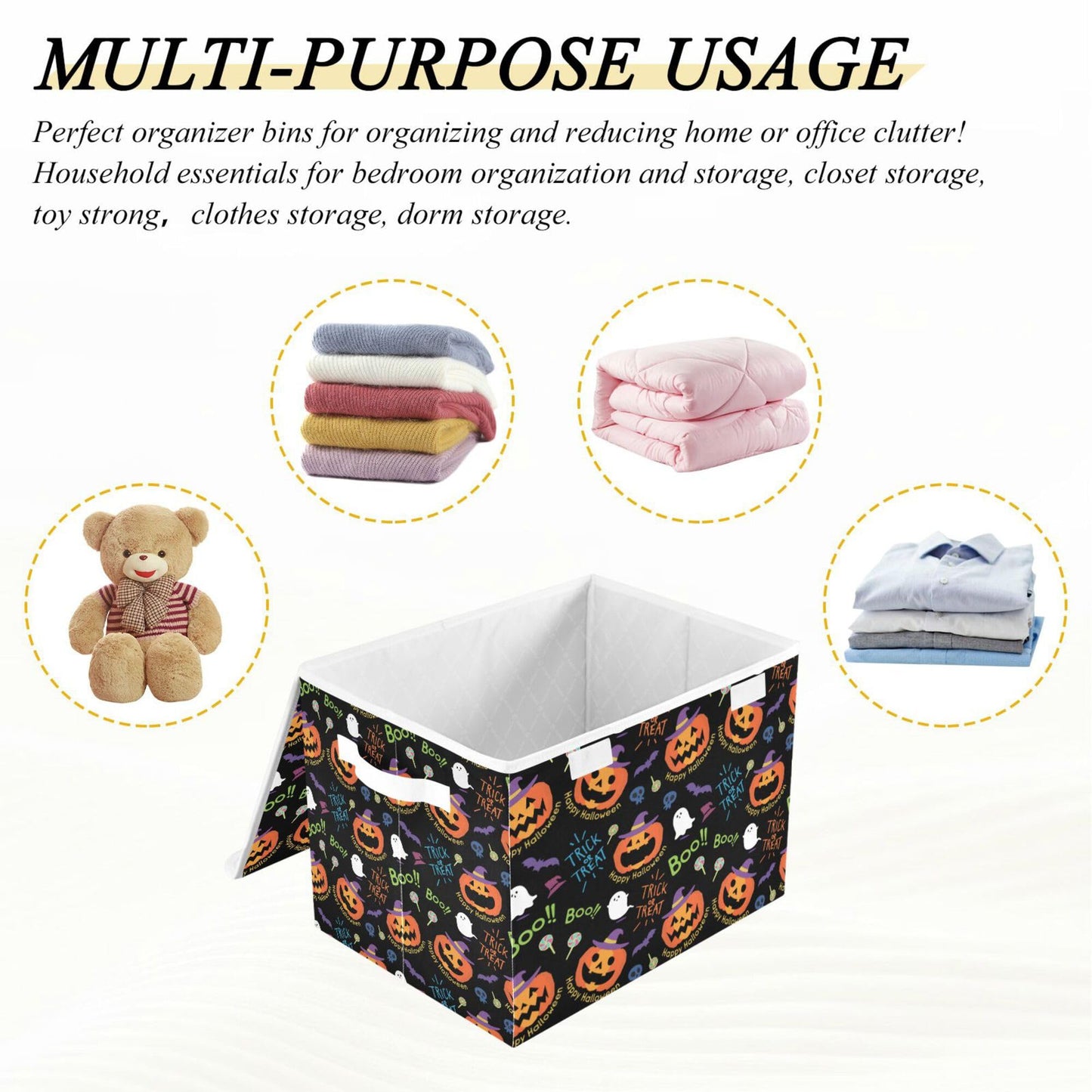 xigua Halloween Decorations Pumpkin Ghosts Storage Bins with Lids and Carrying Handle,Foldable Storage Boxes Organizer Containers Baskets Cube with Cover for Home Bedroom Closet Office Nursery
