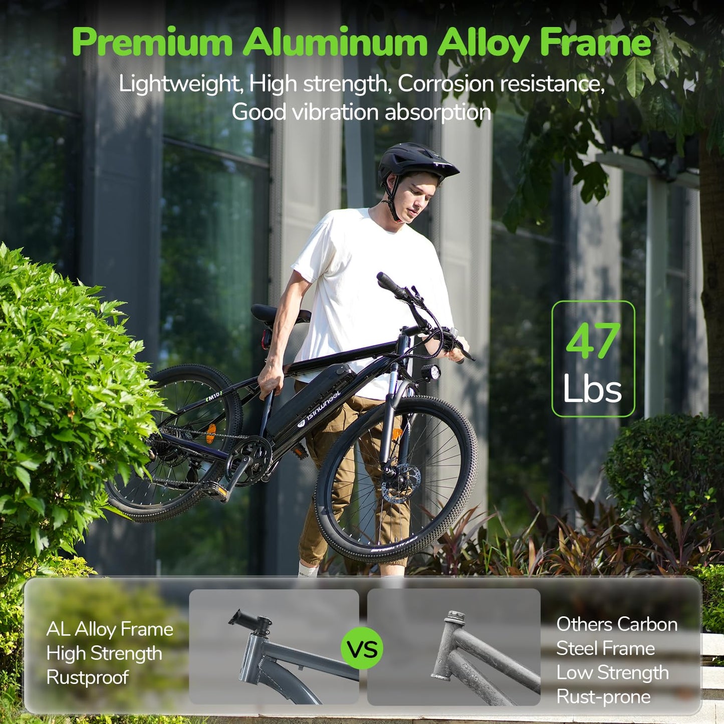 isinwheel M10 Electric Bike Adult 500W, 26" Commuting Electric Mountain Bike 20MPH Max Range 55+ Miles, Removable Battery, Professional 35-Speed, Front Fork Suspension Lightweight Electric Bicycle