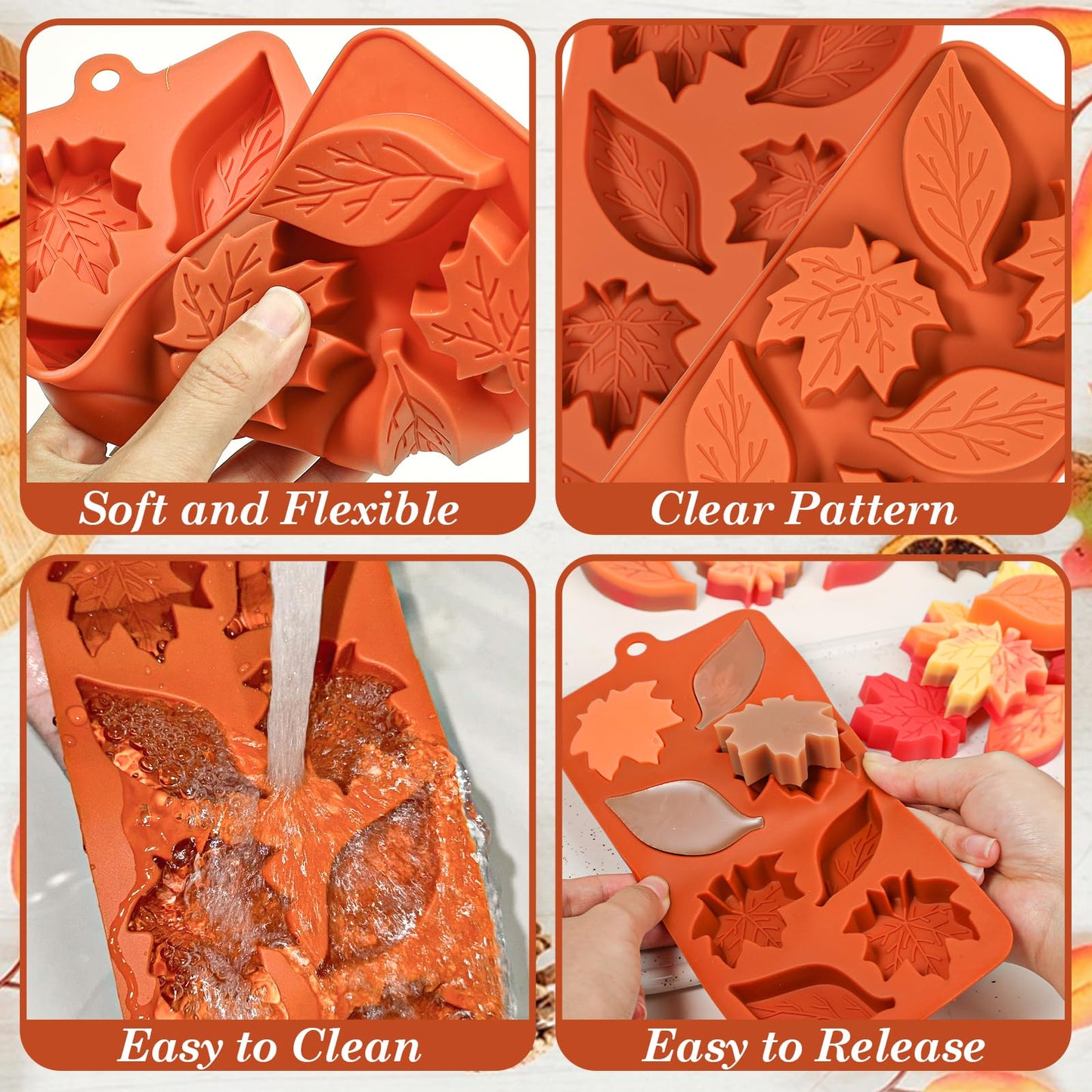 Webake Leaf Silicone Mold with 2 Different Shapes, 8-Cavity Maple Leaf Molds for Chocolate, Ice Cube, Soap, Cupcake, Perfect for Thanksgiving, Fall Harvest Party, Pack of 2
