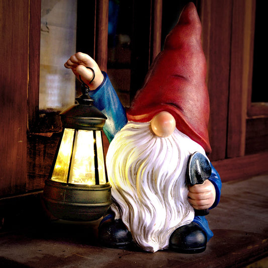 WONDHOME Garden Gnome Outdoor Decoration with Shovel Solar Gnomes Statue with Lantern LED Lights,Terrace Courtyard Lawn Patio Porch Decoration Mother's Day Christmas Housewarming Gift for Mom Women