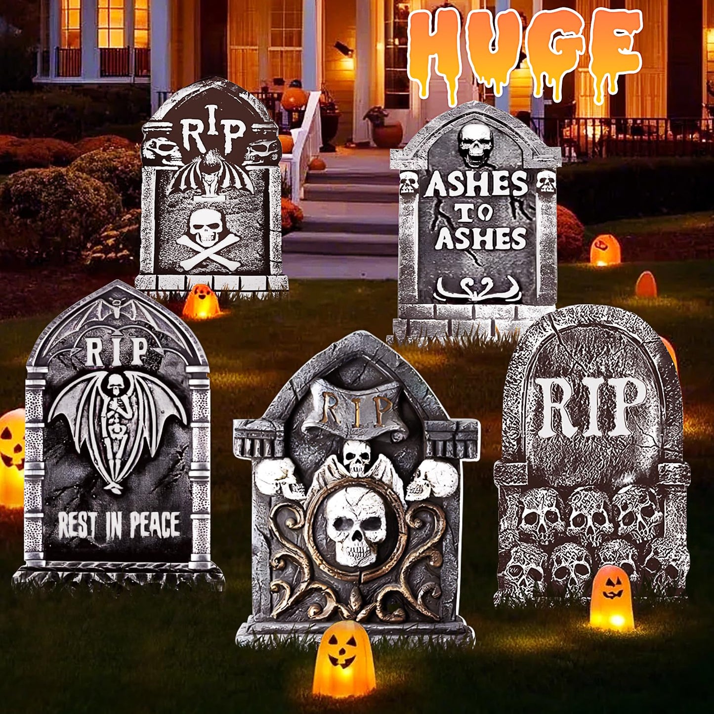 25.6inches Halloween Decorations Outdoor, DIY Halloween Decorations Outdoor of Gravestone Yard Signs, Extra Large Halloween TombstonesCemetery Headstones Scary Decorations for Garden with Waterproof