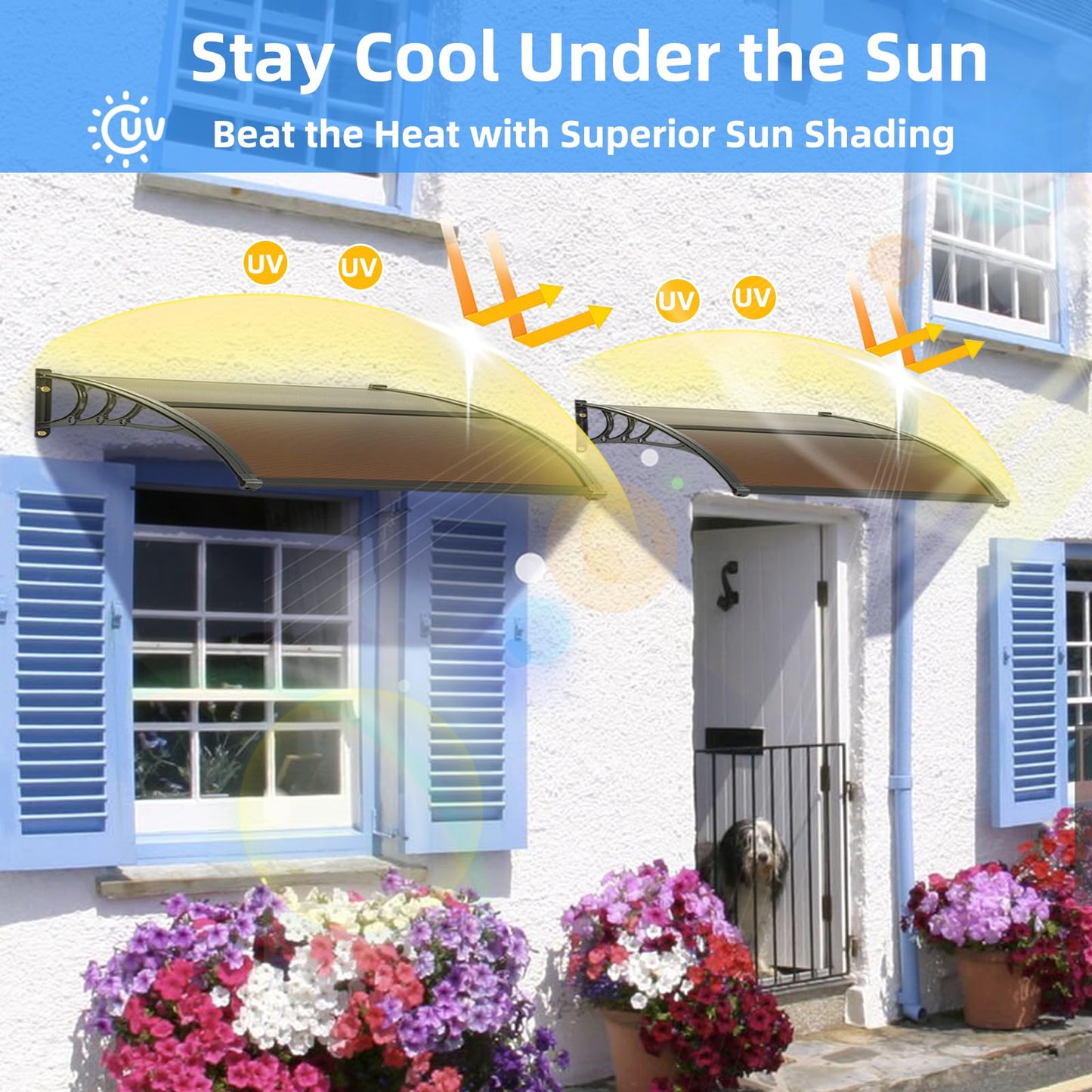 40"x48" Window Awning Door Canopy for Patio, Easy to Install Door Awnings for Entrances, Porches, and Courtyards, Exterior Rain and Snow Protection with Aluminum Bar