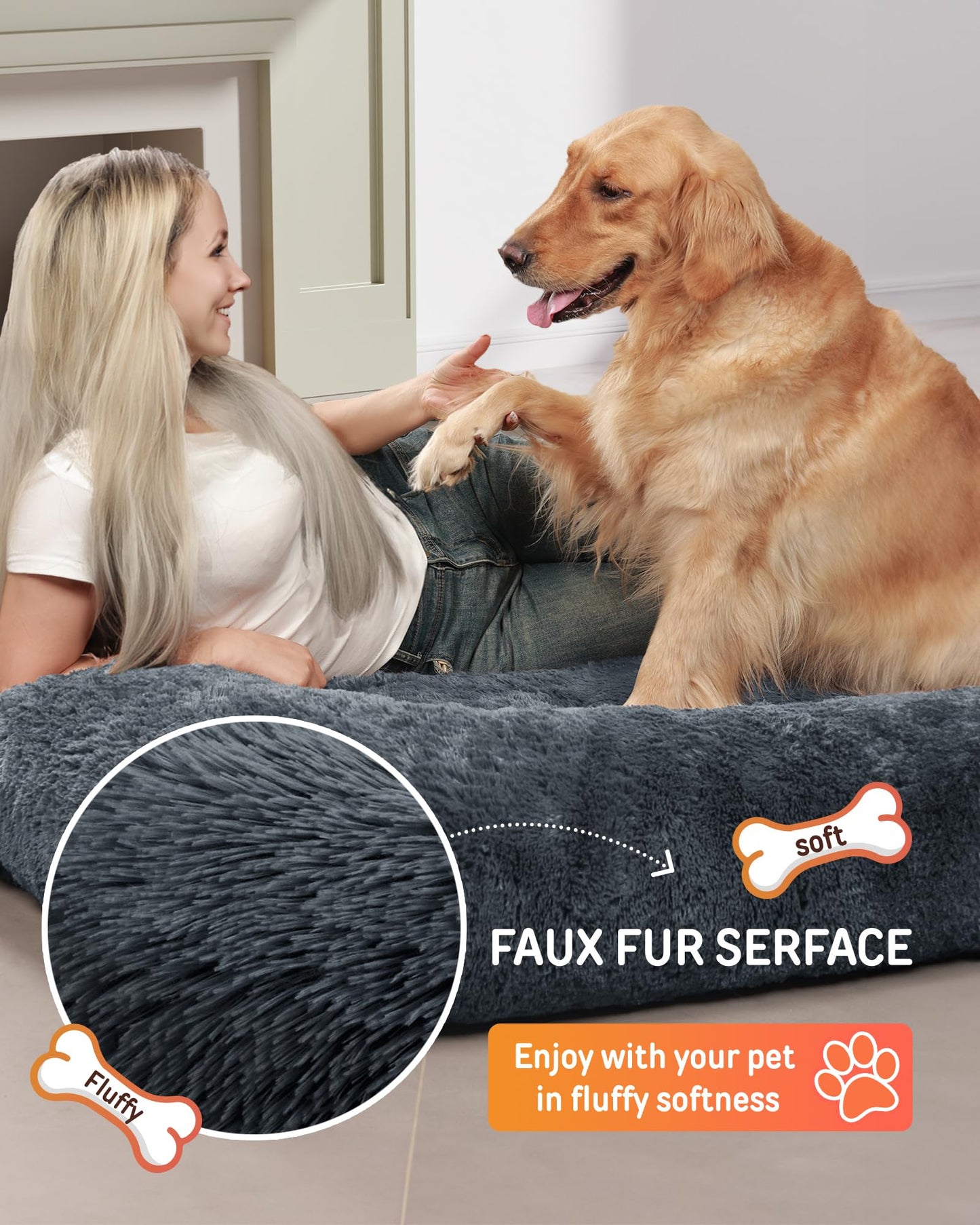 YEFU Human Dog Bed, 78.7"x44.8"x11.8"Human Dog Bed for Adult, Human Size Dog Bed with Washable Cover and Anti-Slip Bottom, Giant Dog Bed for Humans for nap and Floor Bed, Dark Grey
