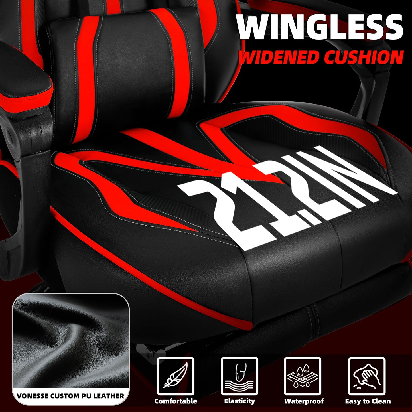 Vonesse Reclining Gaming Chair with Footrest Gaming Computer Chair with Massage Recliner Computer Chair Big and Tall Gaming Chairs for Adults(Red/Black)