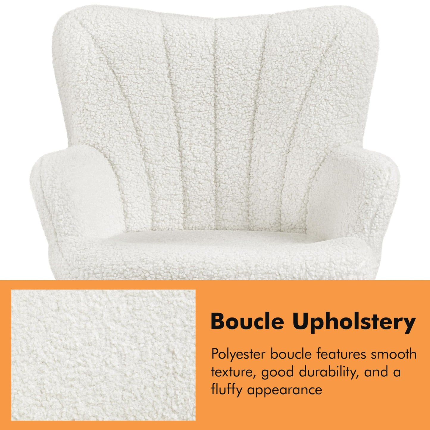 Yaheetech Boucle Accent Chair, Modern Fuzzy Sherpa Armchair, Fuzzy Sherpa Armchair, Upholstered Vanity Chair with High Back and Mental Legs for Living Room Makeup Bedroom, Ivory