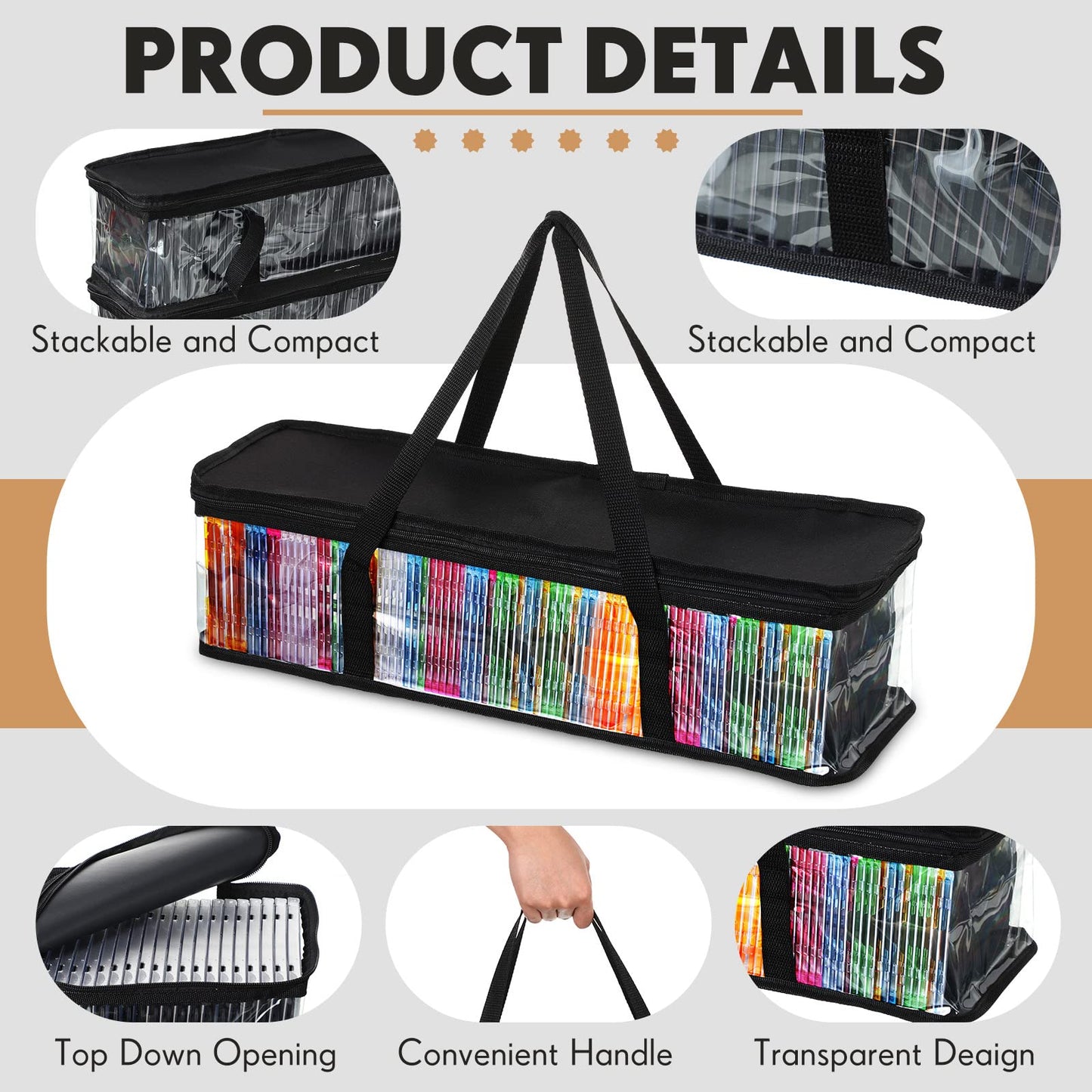 Woanger 10 Pieces CD Storage Bags Transparent PVC DVD Storage Cases Water Resistant CD DVD Holder with Handles and Zipper Clear Media Organizer for Albums Video Games(Black)