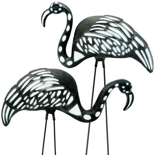 4E's Novelty Set of 2 Black Skeleton Flamingo Lawn Ornaments with Stakes for Halloween Outdoor Decorations