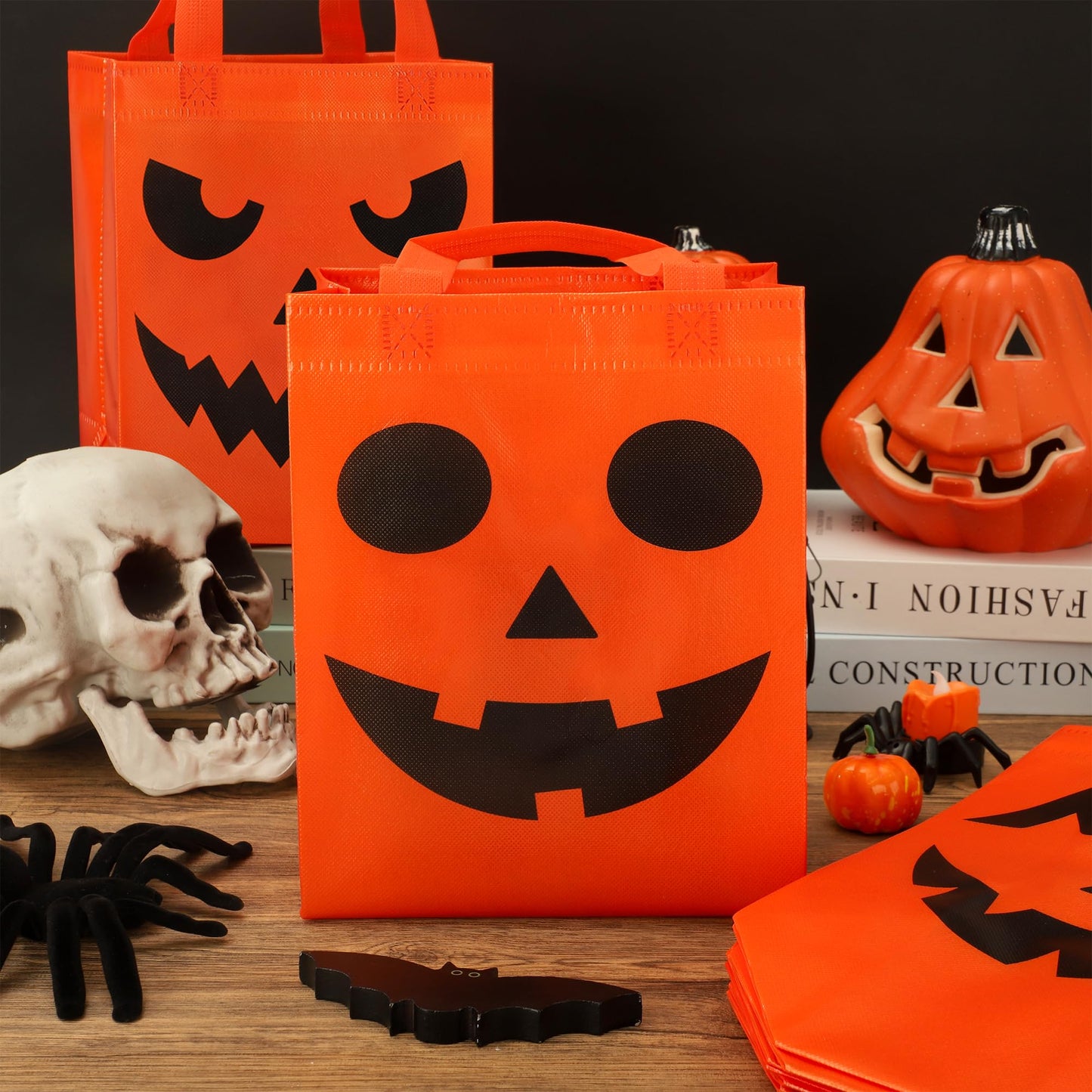 16 PCS Halloween Trick or Treat Bags 10.2 x 8.26 Inch Non-Woven Pumpkin Candy Tote Bag with Handles Reusable Pumpkin Candy Goodie Bags Halloween Party Gift Bag for Halloweens Party Gifts Wrapping Supplies