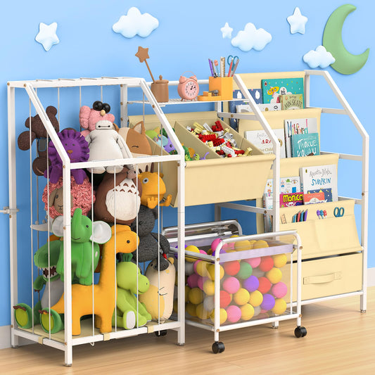 VORTULIUK Kids Bookshelf and Toy Storage, 3 Tier Sling Montessori Bookcase with Toy Organizer & Stuffed Animal Storage, Children Baby Toddler Book Shelf for Kids Rooms Nursery Bedroom Playroom, White