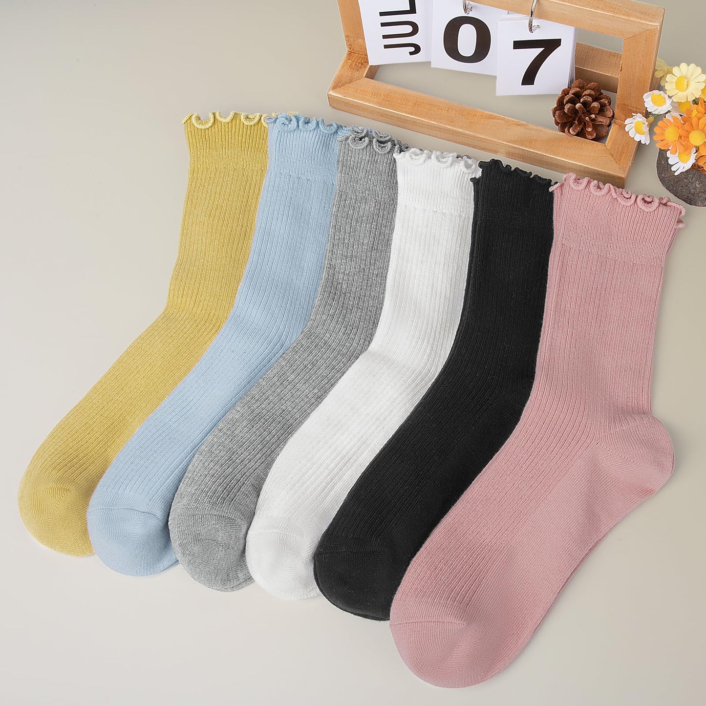 6 Pairs Cute Ruffle Socks Women, Womens Crew Frilly Turn-Cuff Dress Soft Breathable Novelty Colorful Girls Ankle Socks 5-10