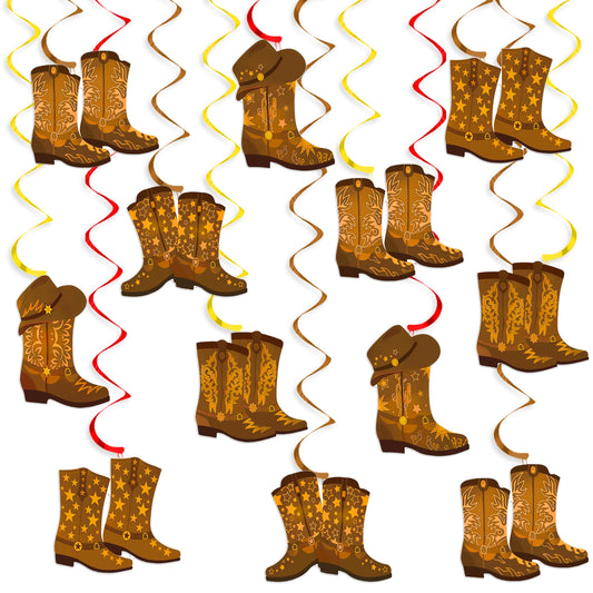 20pcs Cowboy Boots Hanging Swirls Western Theme Party Decorations Wild West Party Ceiling Streamers for Rodeo Cowgirl Cowboy Birthday Party Decorations Bachelorette Baby Shower Supplies