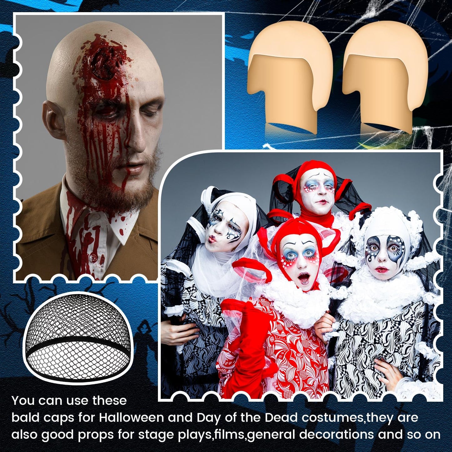 Wavwavw 6 Pcs Bald Caps for Men Women Makeup Latex Bald Head Wig Cap Balds Hat Cosplay Makeup Halloween Costume Accessories(Beige,Medium,Novel)