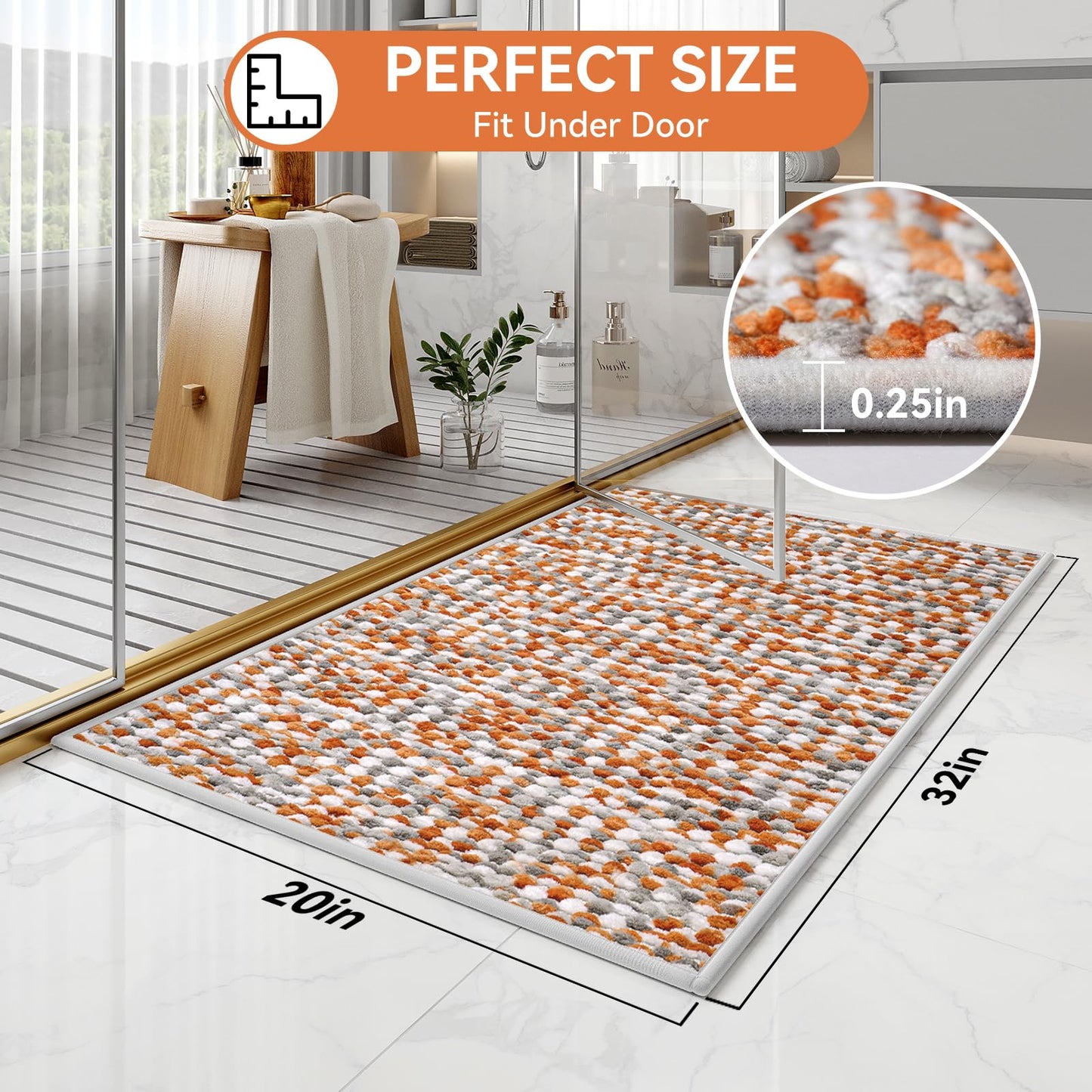 YDKGL Bathroom Rugs Non Slip Washable Bath Rugs Super Absorbent Chenille Bath mats for Bathroom Thin Bath Mats for Bathroom Mat Quick Dry Bath Mat Low Pile Bath Rug,Orange 20x32