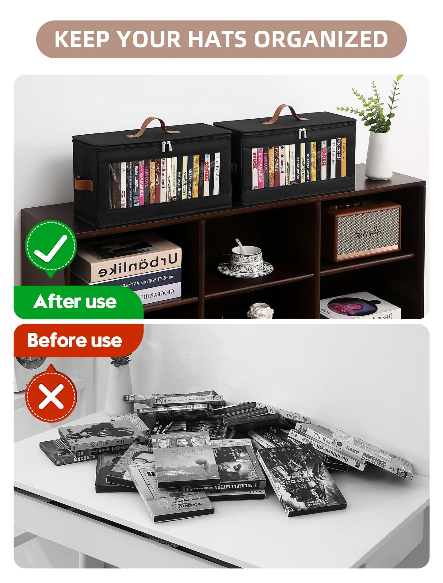 Wanapure DVD Storage Box - 4 Pack DVD Case Holder with Zip Lid, Media Storage Case for DVDs, CDs, Video Game Disks,Blu Ray Disc,DVD Organizer with Clear Window for Easy Access To Your Collection