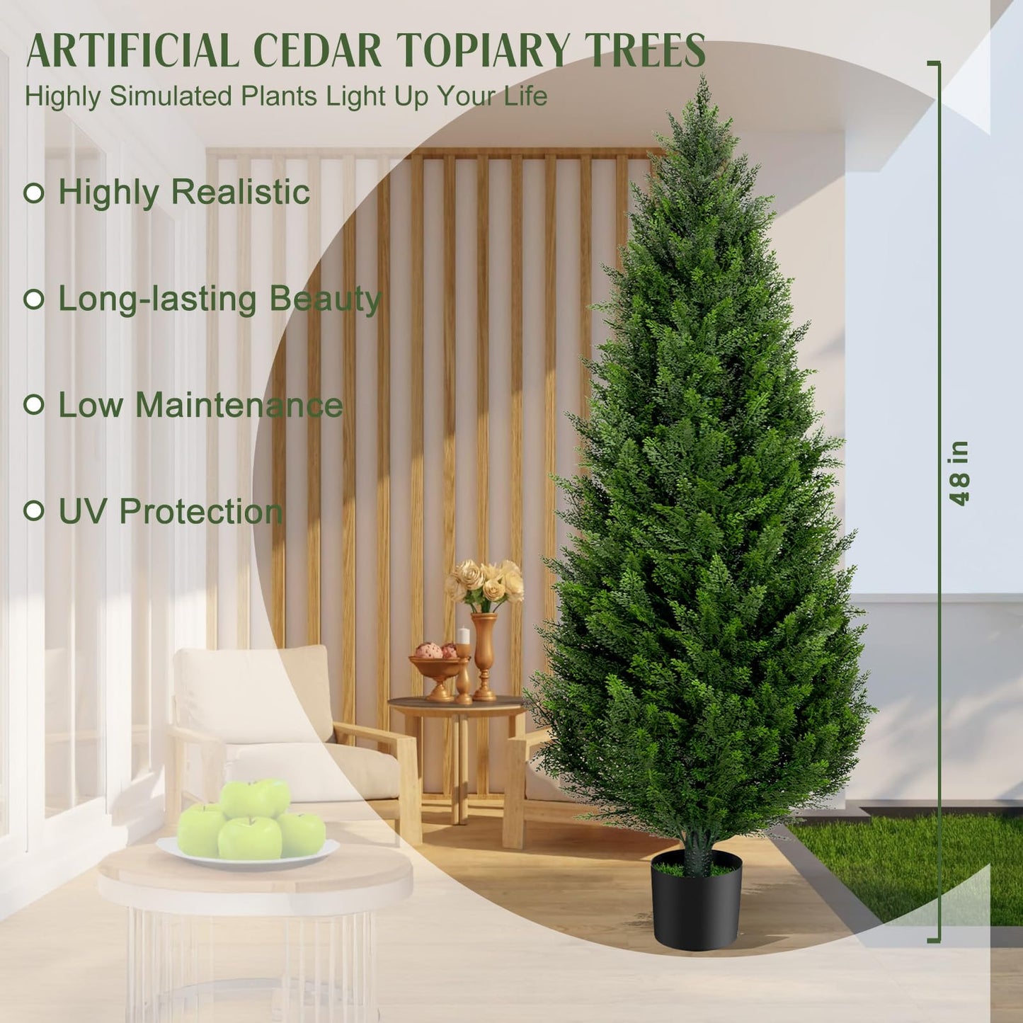 4FT Artificial Topiary Cedar Trees Outdoor Set of 2 Faux Pine Potted Plants 48'' UV Resistant Long Lasting Evergreen Fake Cypress Shrubs for Home Front Porch Patio Decor