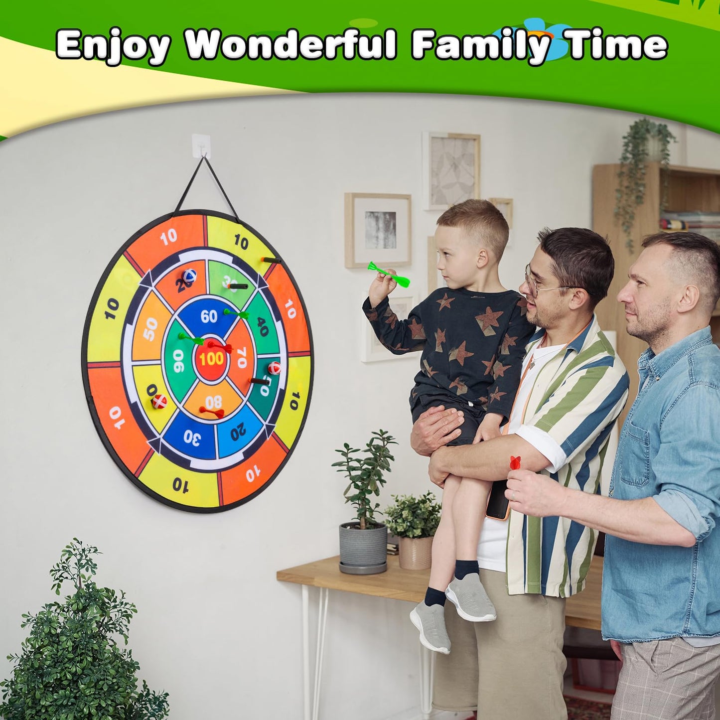 29" Dart Board for Kids - Double Sided Shooting Games with 2 Toy Guns, 6 Sticky Balls and Darts, Indoor Outdoor Party Sport Toys for 3 4 5 6 7 8 Years Old Boys Girls