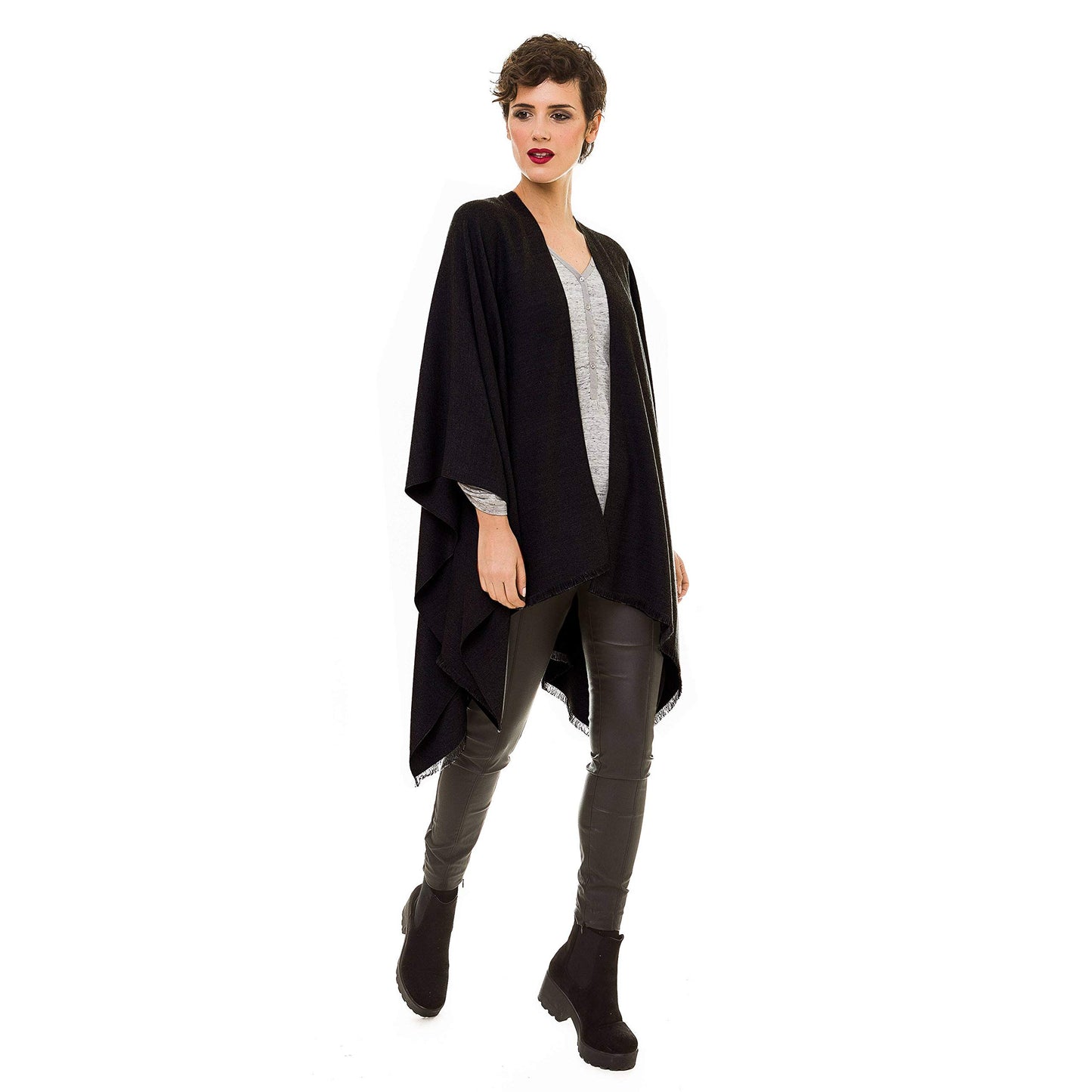 Women's Shawl Wrap Poncho Ruana Cape Cardigan Sweater Open Front for Travel Flight Cruises (PC03-11)