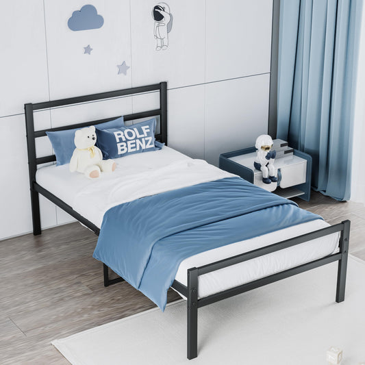 VRAXO Metal Platform Bed Frame with Headboard, Sturdy Metal Frame, No Box Spring Needed(Twin)