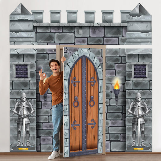 VitalCozy 4 Pcs Halloween Medieval Party Decorations 6.5 x 3 ft Castle Door Banner Covers Medieval Castle Door Decor Backdrop Themed Party Supplies Wall Decor Entrance Decoration