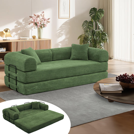 78'' Convertible Floor Sofa Bed, Comfy Foldable Sofa Bed, Modular Sectional Fold Couch with 2 Pillows and Fixed-Shape Frame, Lounge Couch for Living Room Bedroom Lounge Studio (A-Green)