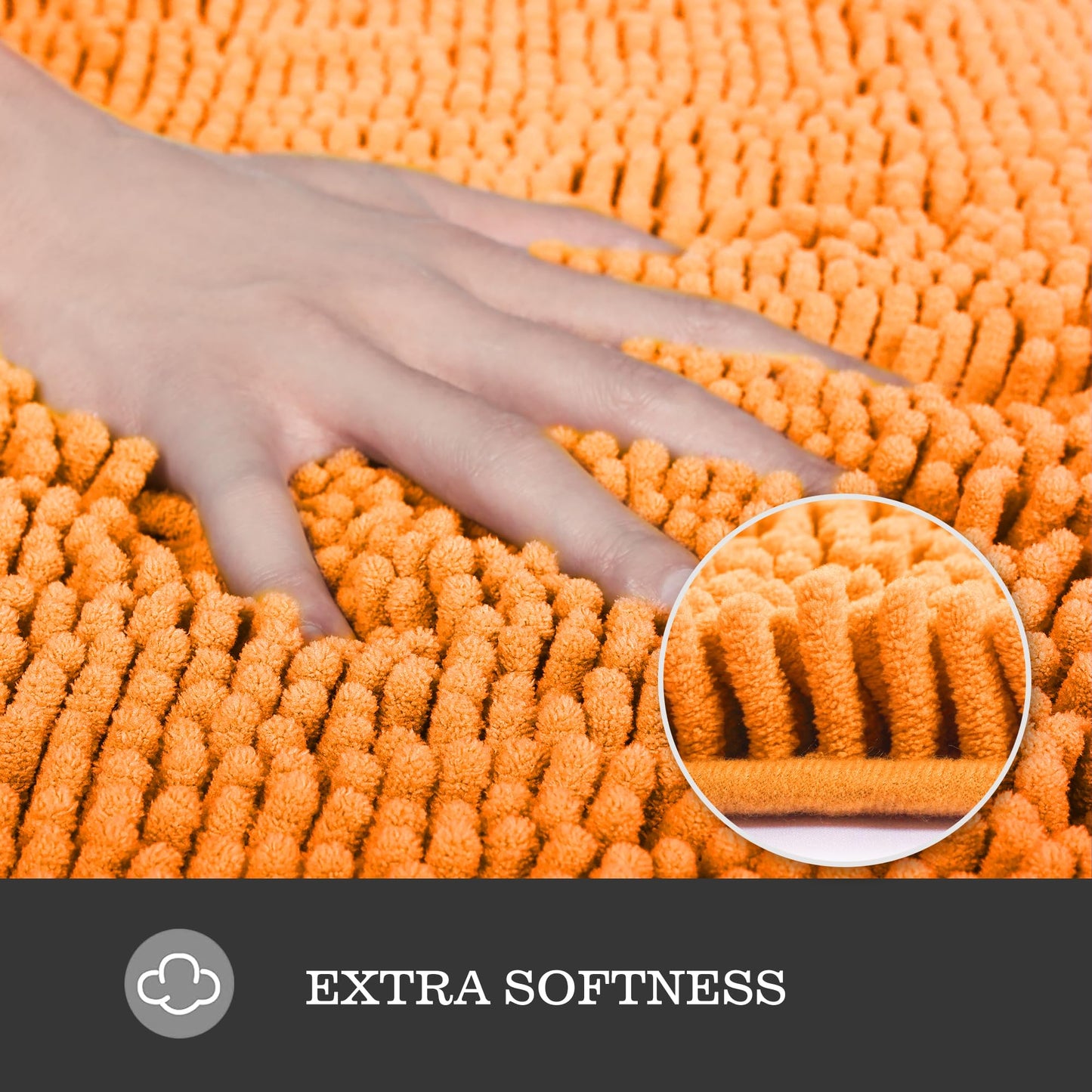 Yeaban Orange Bathroom Rugs – Thick Chenille Bath Mats | Absorbent and Washable Bath Rug Non-Slip, Plush and Soft Rugs for Bathroom, Kitchen, Shower, Sink - 17" x 24"