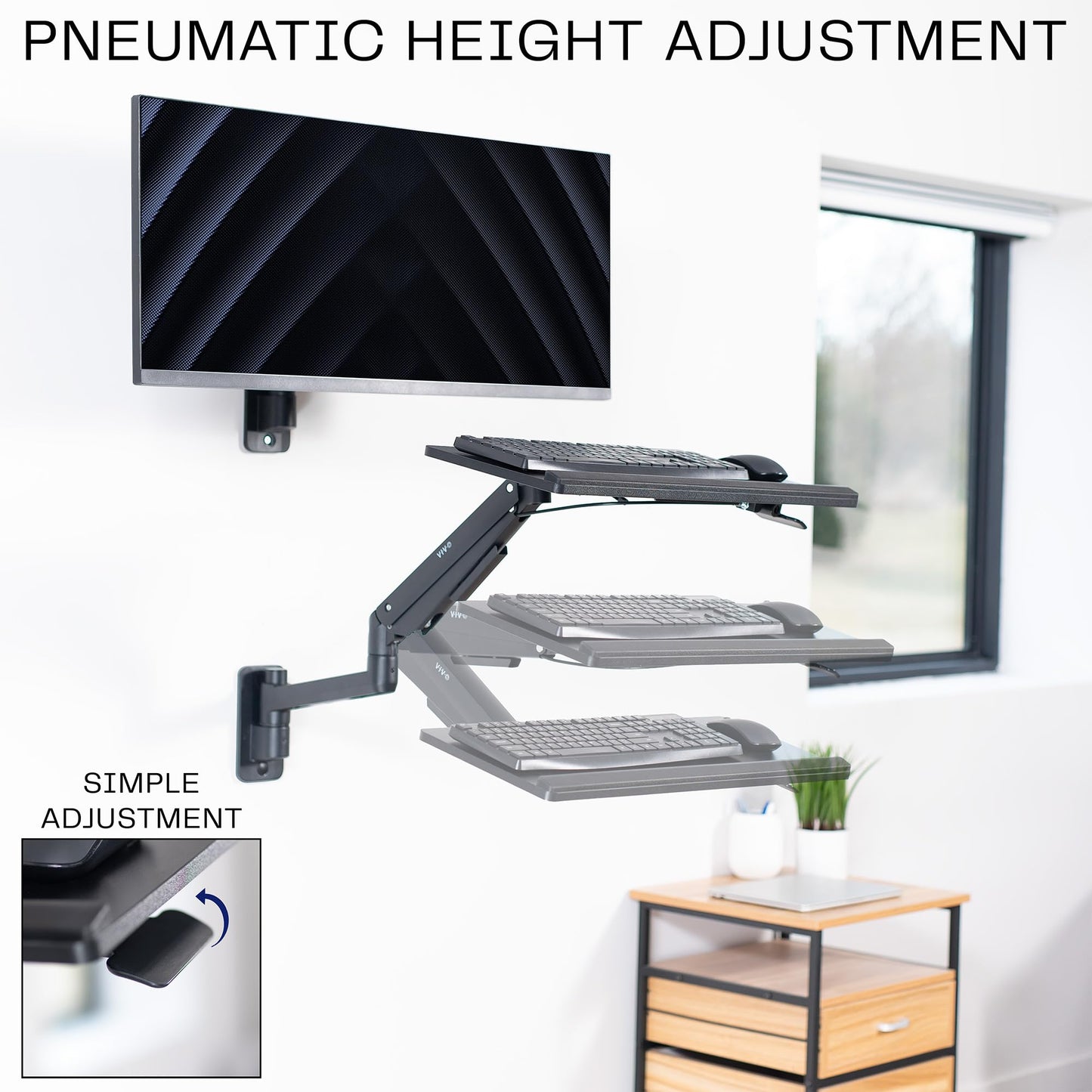 VIVO Sit-Stand 24 Inch Pneumatic Spring Keyboard and Mouse Tray Wall Mount, Counterbalance Height Adjustable Typing Platform, Ergonomic Tilt, Black, MOUNT-KB35C
