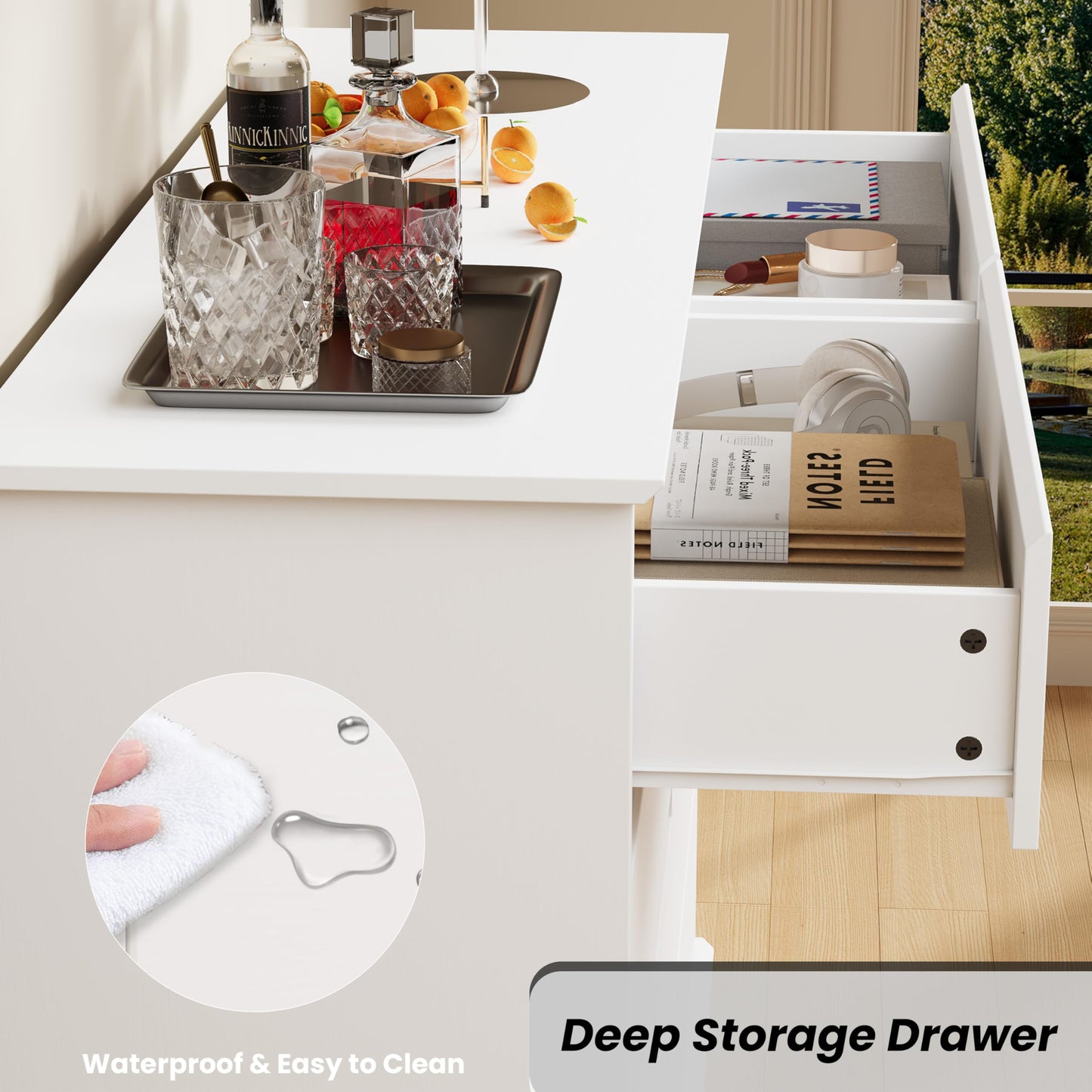 White 8 Drawer Dressers for Bedroom, Chest of Drawers with Deep Drawers, Large Double Dresser for Closet with Wide Top, Horizontal Wooden Dresser for Living Room, Hallway, Kids Room
