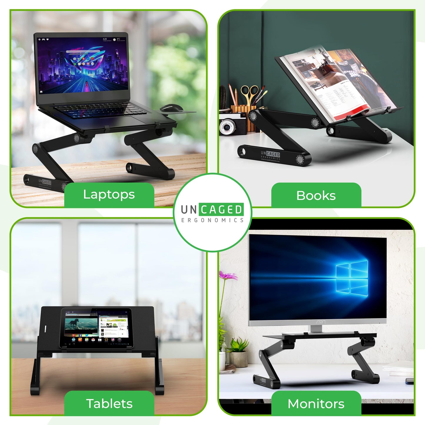WorkEZ Adjustable Laptop Stand for Desk, Portable Laptop Stand Adjustable Height, Foldable Cooling Computer Holder Riser for Desk, Black
