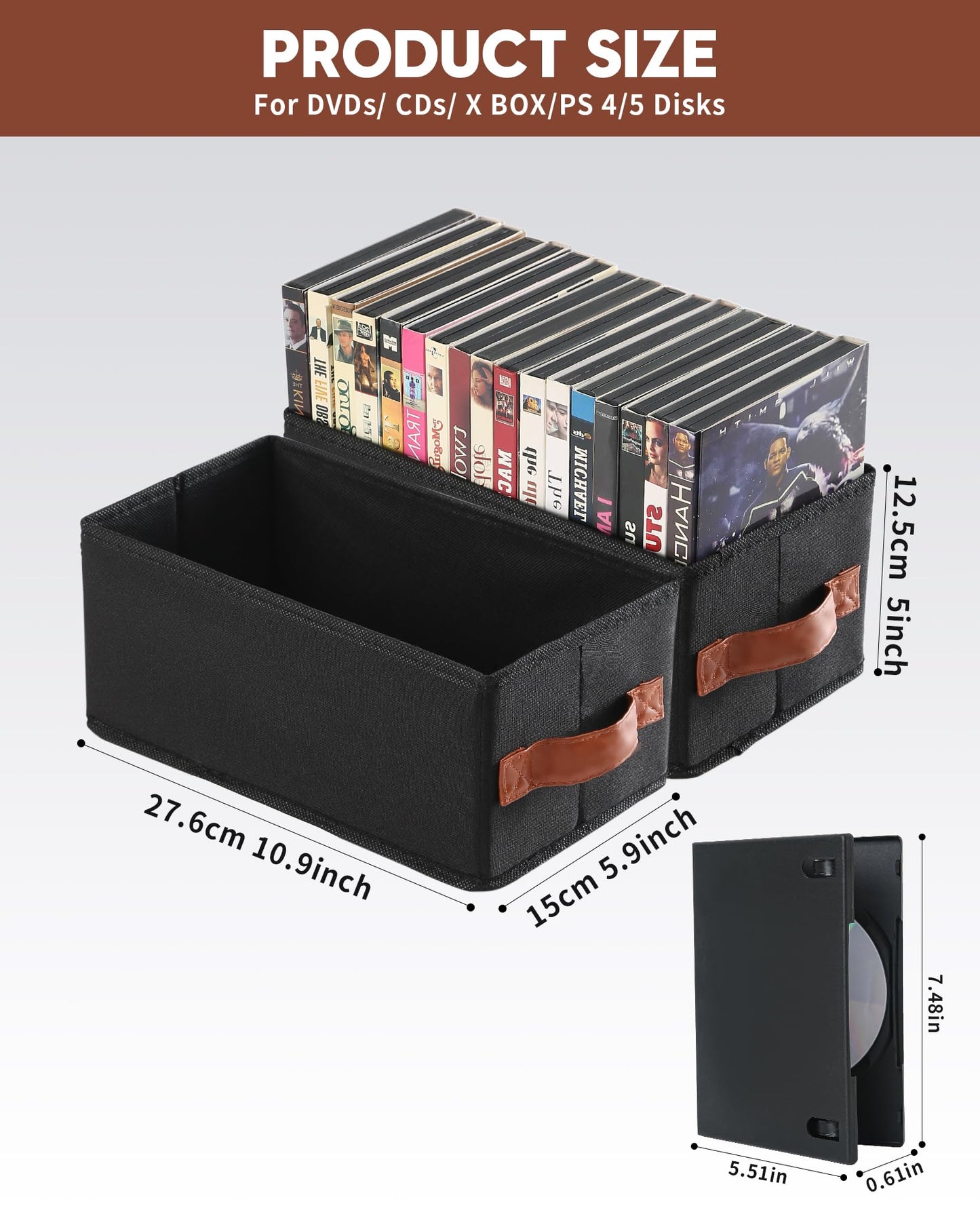 Wanapure 6 Pack DVD Storage Box, DVD Organizer Holds Up to 102 DVDs, Foldable DVD Holder, Large CD Storage Case