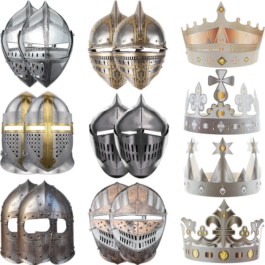 24 Pcs Medieval Knight Party Decorations Paper Knight Helmets Masks Crowns for Kids Crusader Samurai Soldier Costume Favor Gift for Cosplay Roman Viking Dress up Party Decor