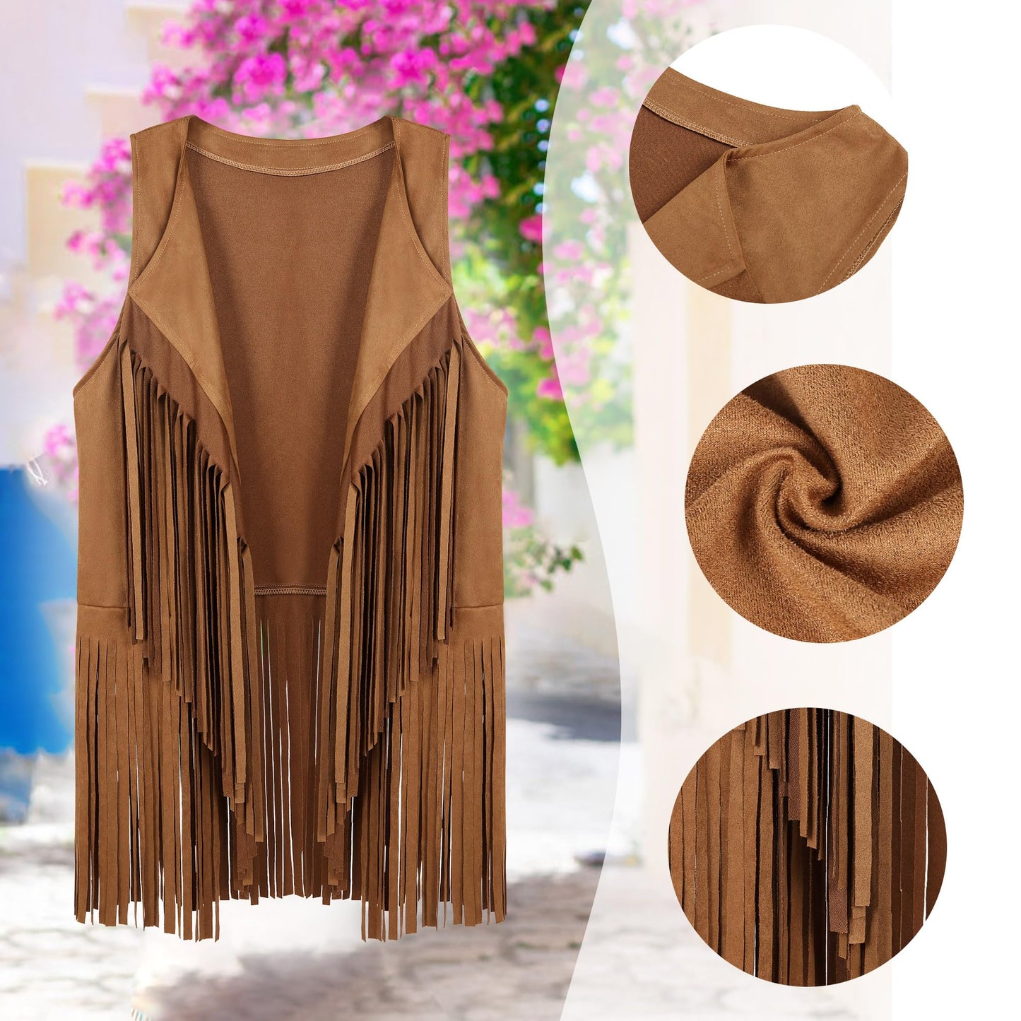 60s 70s Outfit for Women Hippie Costume 8pcs Fringe Vest Flared Pants Costume Peace Sign Necklace Earrings