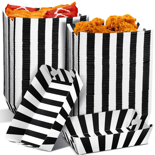 Yaomiao 100 Pcs Striped Paper Food Trays Carnival Paper Boats for Food Nacho Hot Dog Disposable Plates Disposable Serving Trays for Carnivals Fairs Festivals Picnics(Black)