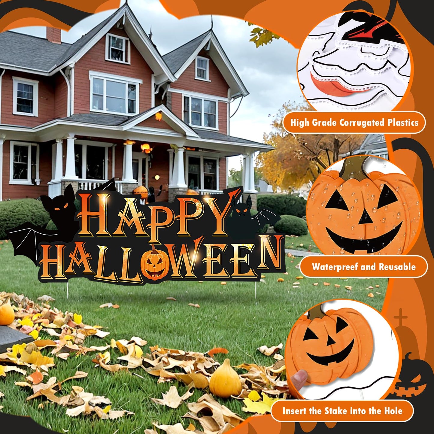 Woosytoo 6Pcs Cute Ghost Halloween Yard Signs with Stakes, Multicolor, Plastic, 14 Stakes, Lawn Signs, Happy Halloween
