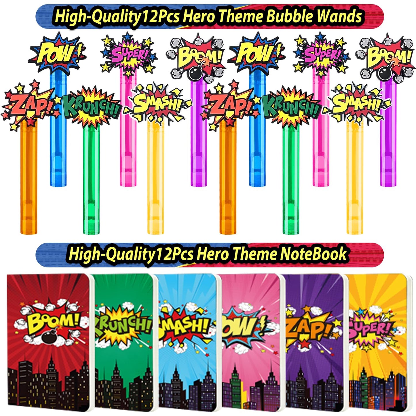 220PCS Hero Party Favors Kit – Birthday Supplies Includes Goodies Bags, Straws, Bubble Wands, Notebook & More – Perfect for Party Decorations & Pinata Fillers