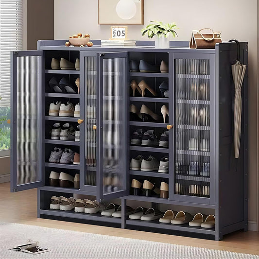 8-Tier Shoe Cabinet with Doors, Shoe Storage Cabinet for Entryway, Bamboo Shoe Organizer Storage for 36-40 Pairs, Modern Freestanding Shoe Rack for Hallway, Living Room