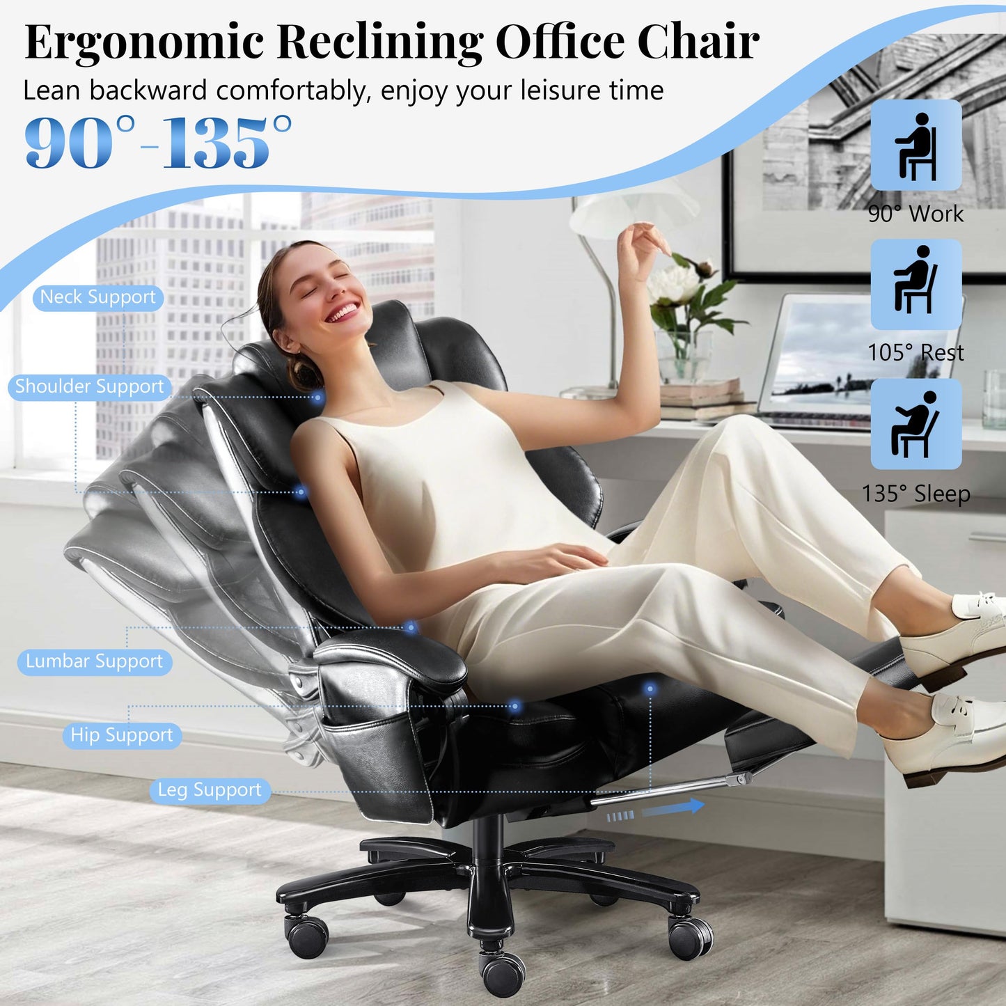 3D Kneading Massage Office Chair, Oversized 600LBS Big and Tall Executive Office Chair with Footrest, Reclining Computer Chairs, Wider Upholstered Seat Ergonomic Desk Chair for Home Office,Black