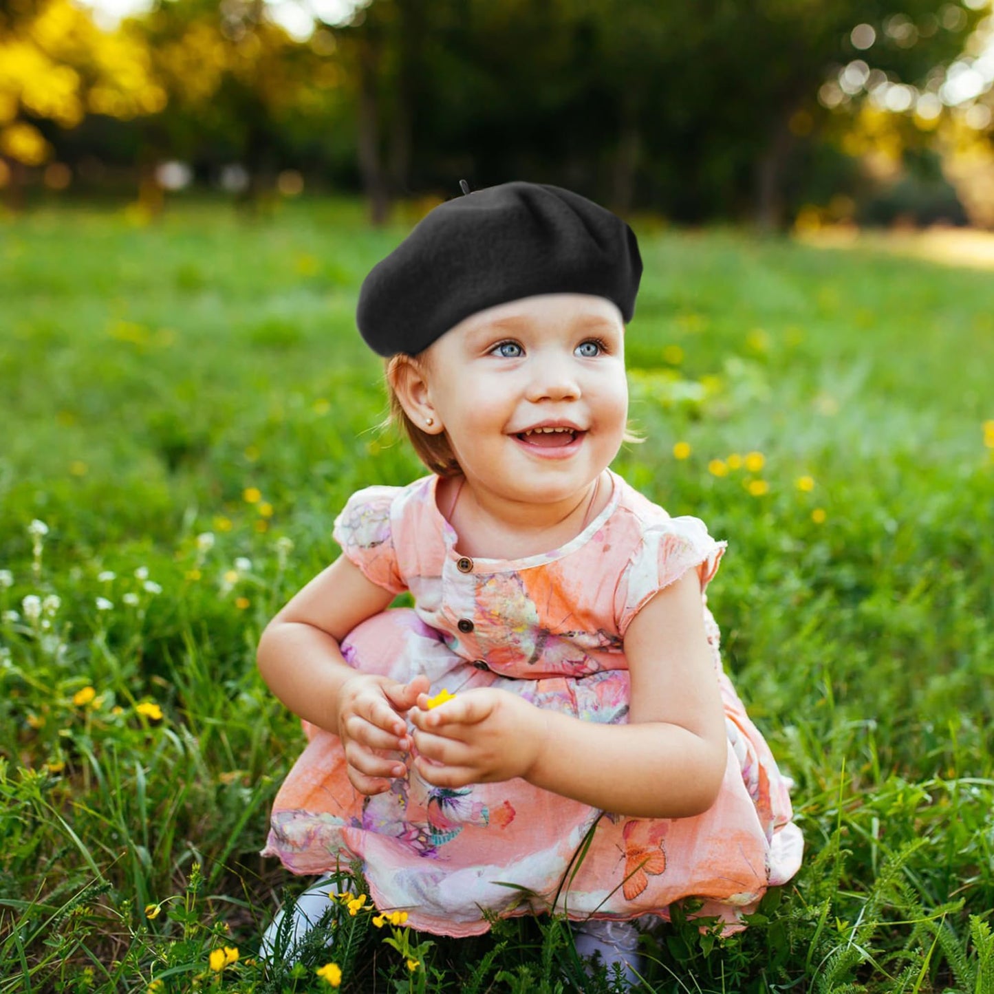 Wheebo Berets for Kids Wool French Beret Hats Artist Painter Hats for Little Girls Boys Solid Color Style(Black)