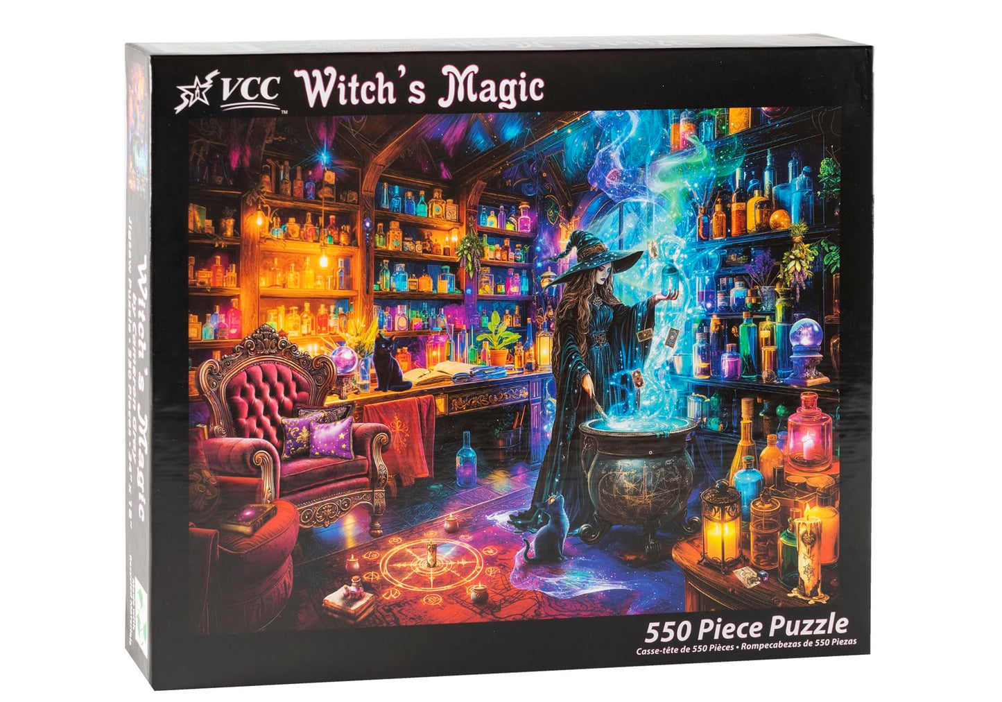 Witch's Magic Halloween Jigsaw Puzzle 550 Piece by Vermont Christmas Company - Fully Interlocking & Randomly Shaped Pieces - 24" x 18" - Family Halloween Puzzles