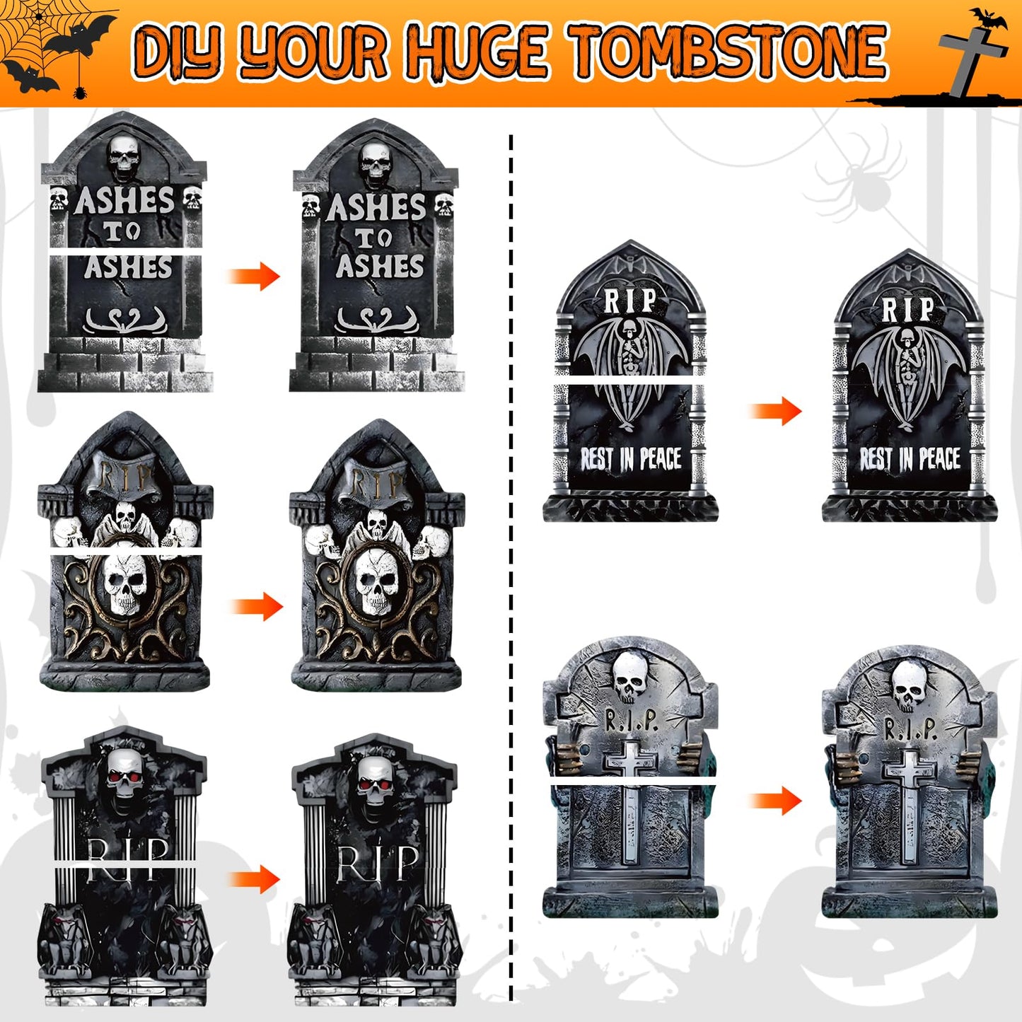 25.2inch Halloween Tombstones Decorations Outdoor, DIY Large Tombstones for Graves Halloween Graveyard Decor,5PCS Halloween Yard Signs Decorations for Cemetery