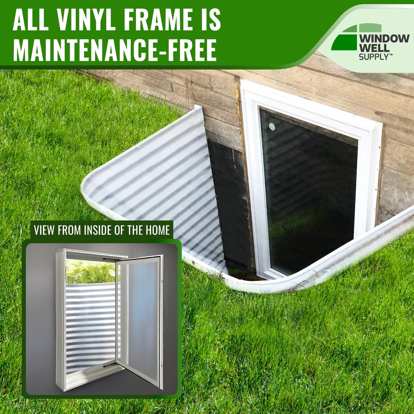 Window Well Supply - Argon Filled in-Swing Casement Basement Egress Window (31" W x 40" H), Vinyl Basement Window - Secure Windows, House Windows Replacement, White Vinyl Frame