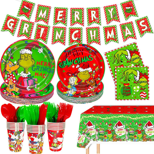 185Pcs Christmas Party Supplies Tableware Set - Merry Christmas Decorations Plates and Napkins for Happy Holidays Party Decorations