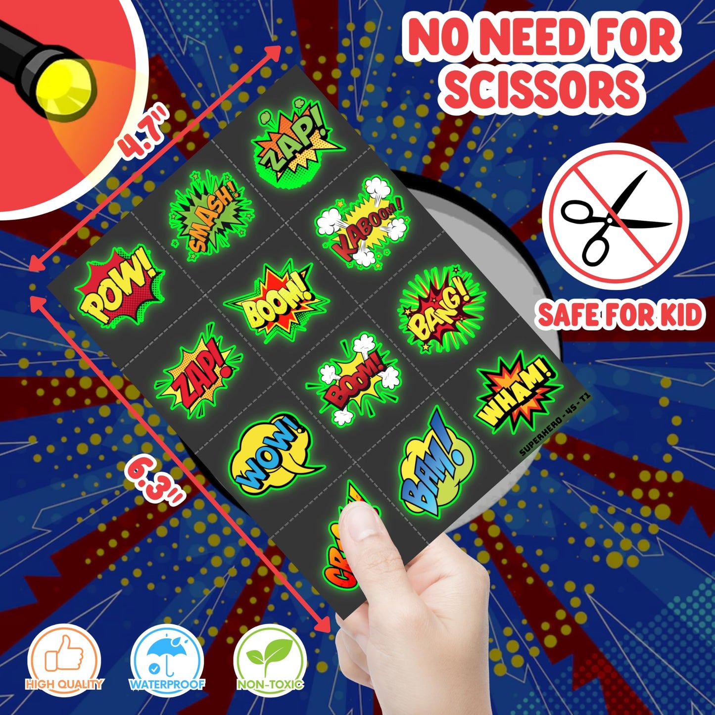 72 PCS Superhero Party Favors – 48 PCS Tattoos & 24 PCS LED Finger Lights Combo – Birthday Goodie Bag Fillers, Party Supplies, Gifts Light Up Toys Glow In The Dark for Boys and Girls